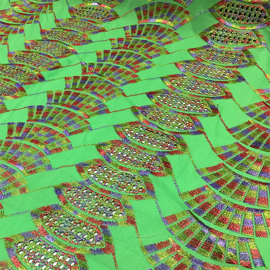 生地 【 刺繍レース トリコグリーン 】 レース生地 103cm巾 刺繍レース 刺しゅう生地 立体レース 透け感レース 幾何学模様