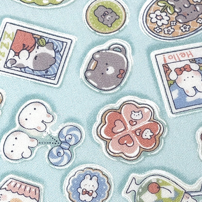 生地 【 ゆめかわ うさみみ 薄水色 】 CBプリント プリント生地 110cm巾 コットン 綿100％ Nuance kids アニマルメモリーズ