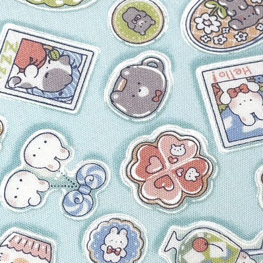 生地 【 ゆめかわ うさみみ 薄水色 】 CBプリント プリント生地 110cm巾 コットン 綿100％ Nuance kids アニマルメモリーズ
