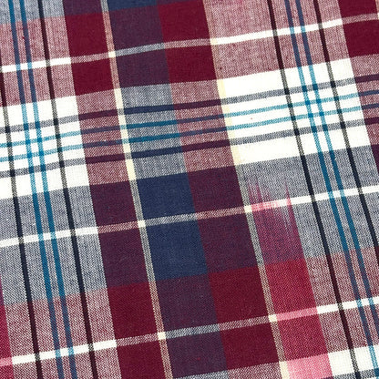生地 【 インド綿マドラスチェック イカット エンジ×ターコイズ 】 108cm巾 綿100％ ikat チェック生地 コットンチェック 先染め