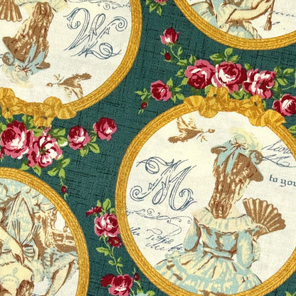 生地 【 QUILT GATE 鏡の貴婦人 緑 】 キルトゲイト シーチング生地 108cm巾 貴婦人 マリーアントワネットドレス 宮廷 ティーパーティ