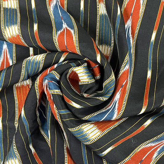 生地【 レーヨン ネイティブ柄 黒×赤】プリント生地 107cm巾 ネイティブ 民族柄