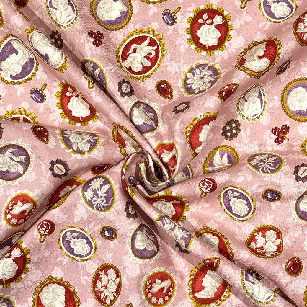 生地 【 QUILT GATE 西欧チャーム ピンク 】 キルトゲイト シーチング生地 108cm巾 貴婦人 マリーアントワネット カメオ ジュエル 西欧風 国産 綿プリント