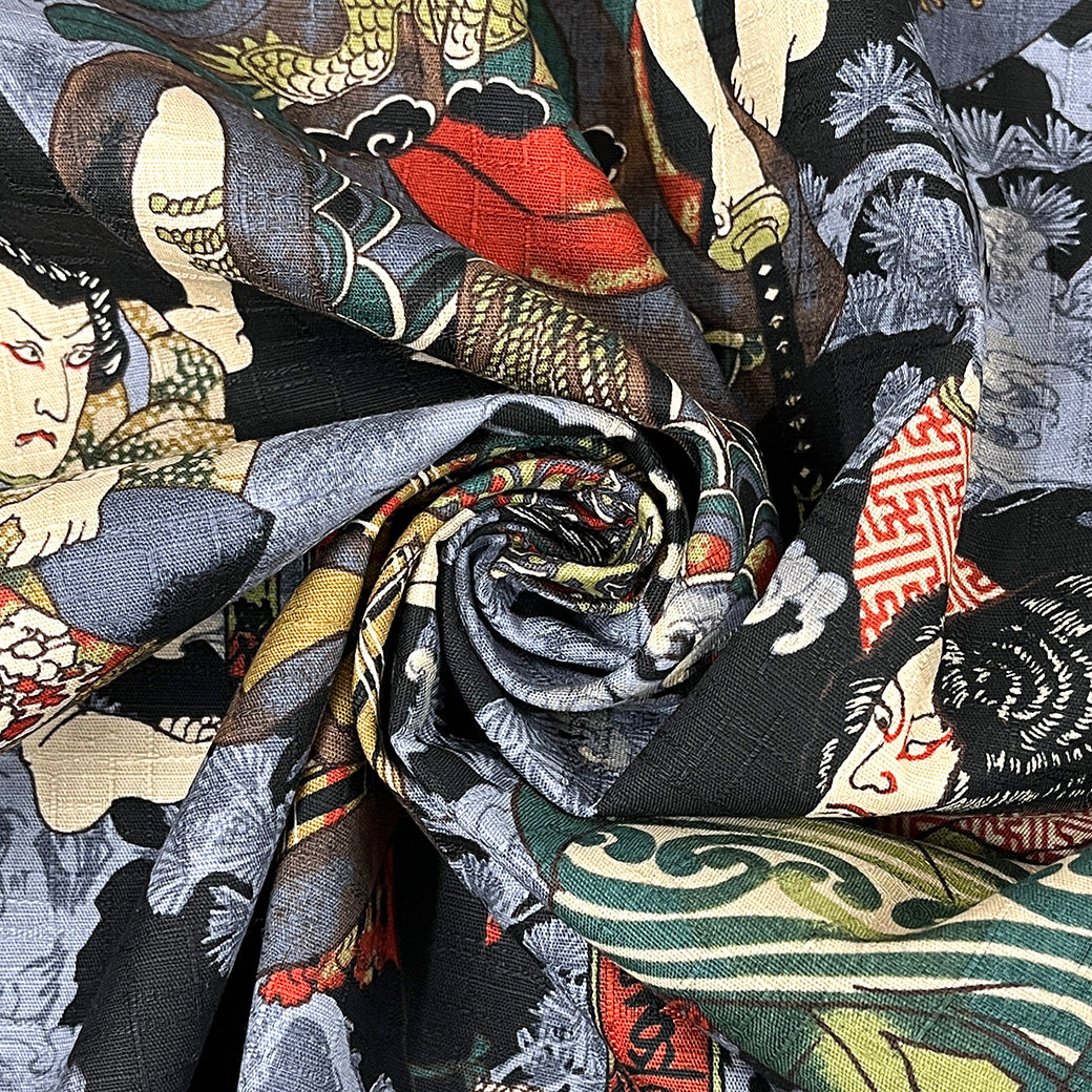 生地 【 和柄ドビー 歌舞伎 黒】 112cm巾 綿100％ 和柄生地 歌舞伎柄 和雑貨生地 コットン生地