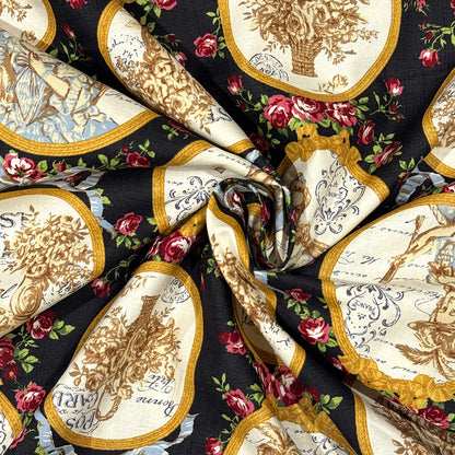 生地 【 QUILT GATE 鏡の貴婦人 黒 】 キルトゲイト シーチング生地 108cm巾 貴婦人 マリーアントワネットドレス 宮廷 ティーパーティ