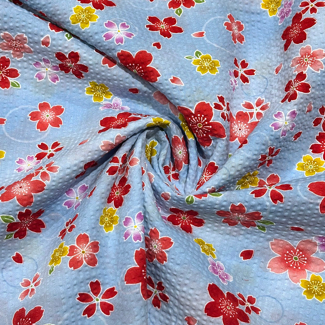 生地 【 リップル 桜 スカイ】 112cm巾 リップル生地 サッカー生地 甚平 浴衣 ゆかた じんべえ