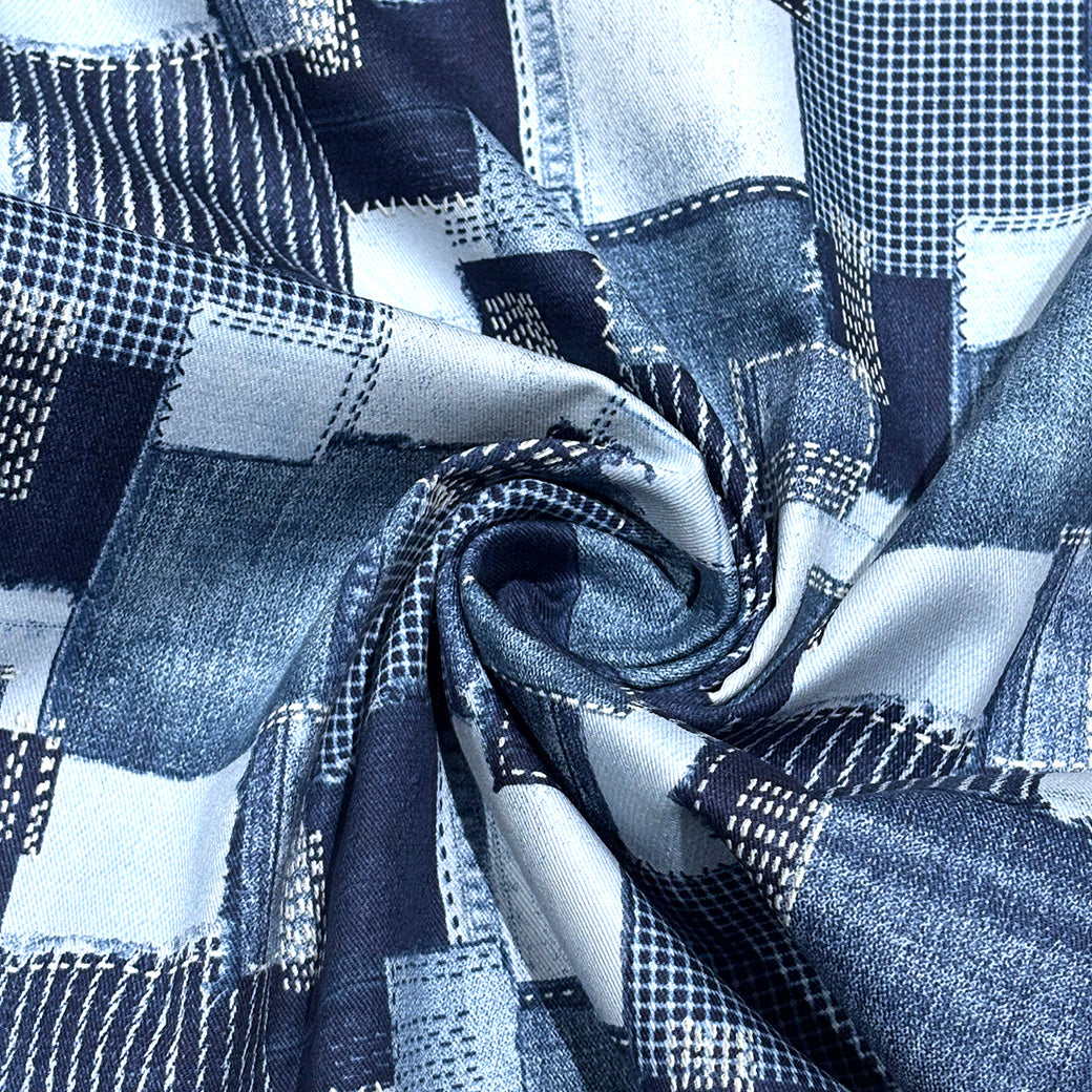 デニムパッチワークプリント生地