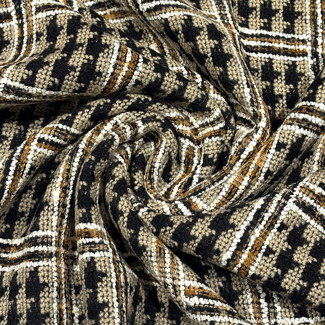 生地 【 千鳥格子ツイード ベージュ 】 ツイード生地 148cm巾 幅広 ウール混 厚手