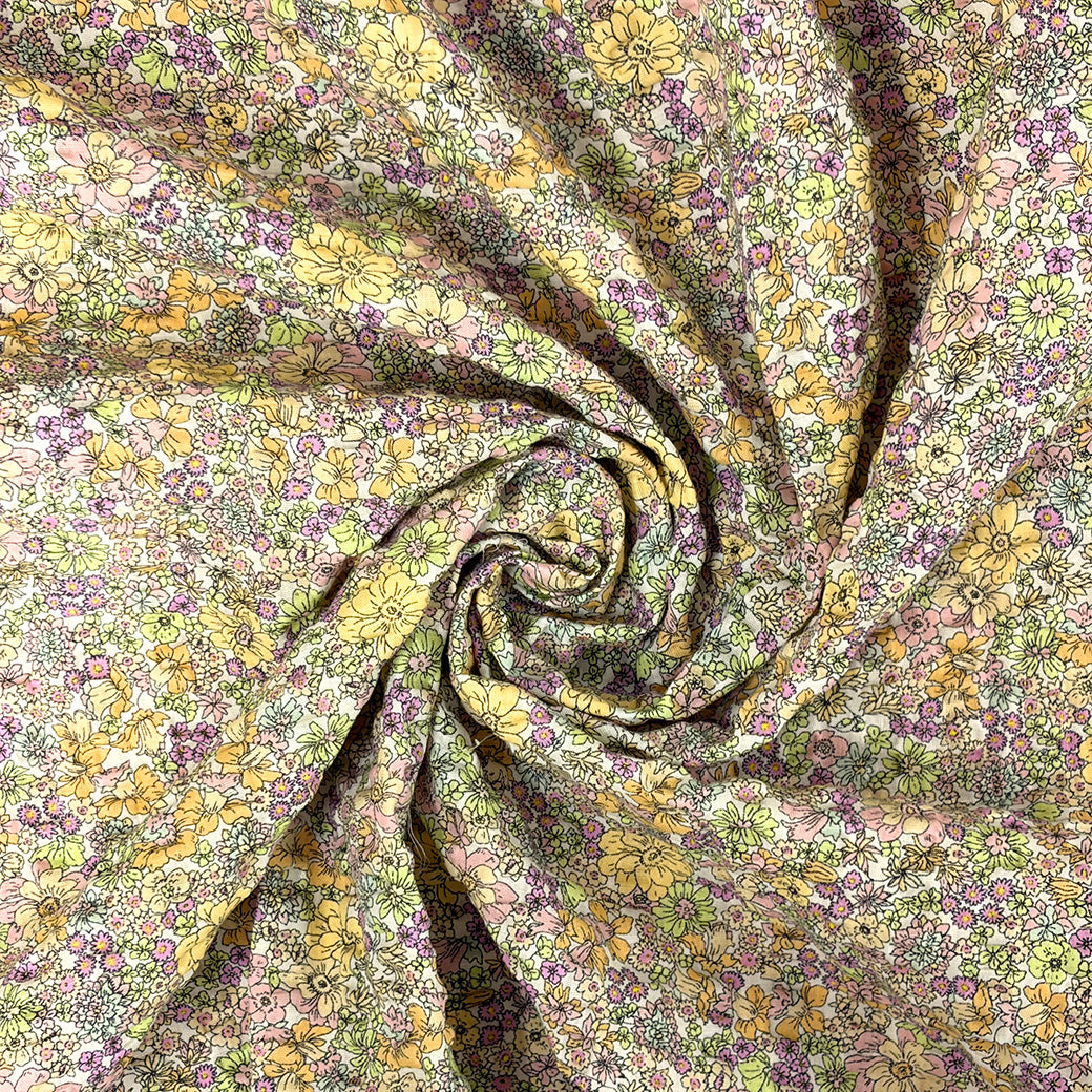 生地 【 リップル 花柄プリント 桜×クリーム 】 110cm巾 綿100％ リップル生地 コットンリップル 凹凸生地 サッカー生地 花柄プリント