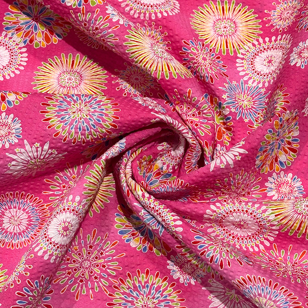 生地 【 リップル 花火 ピンク】 112cm巾 リップル生地 サッカー生地