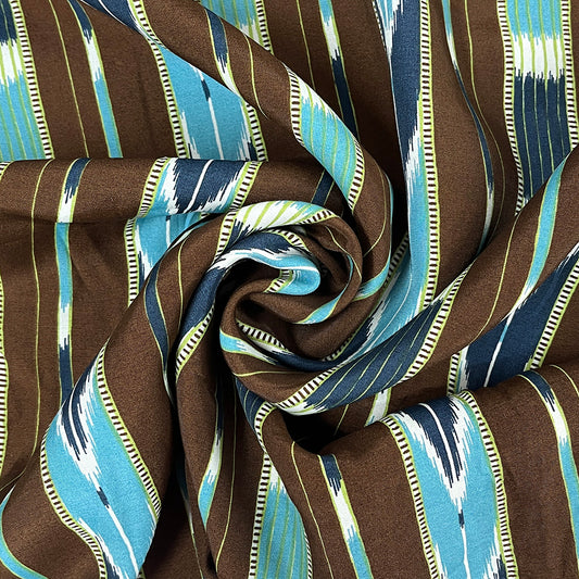 生地【 レーヨン ネイティブ柄 茶×水色】プリント生地 107cm巾 ネイティブ 民族柄