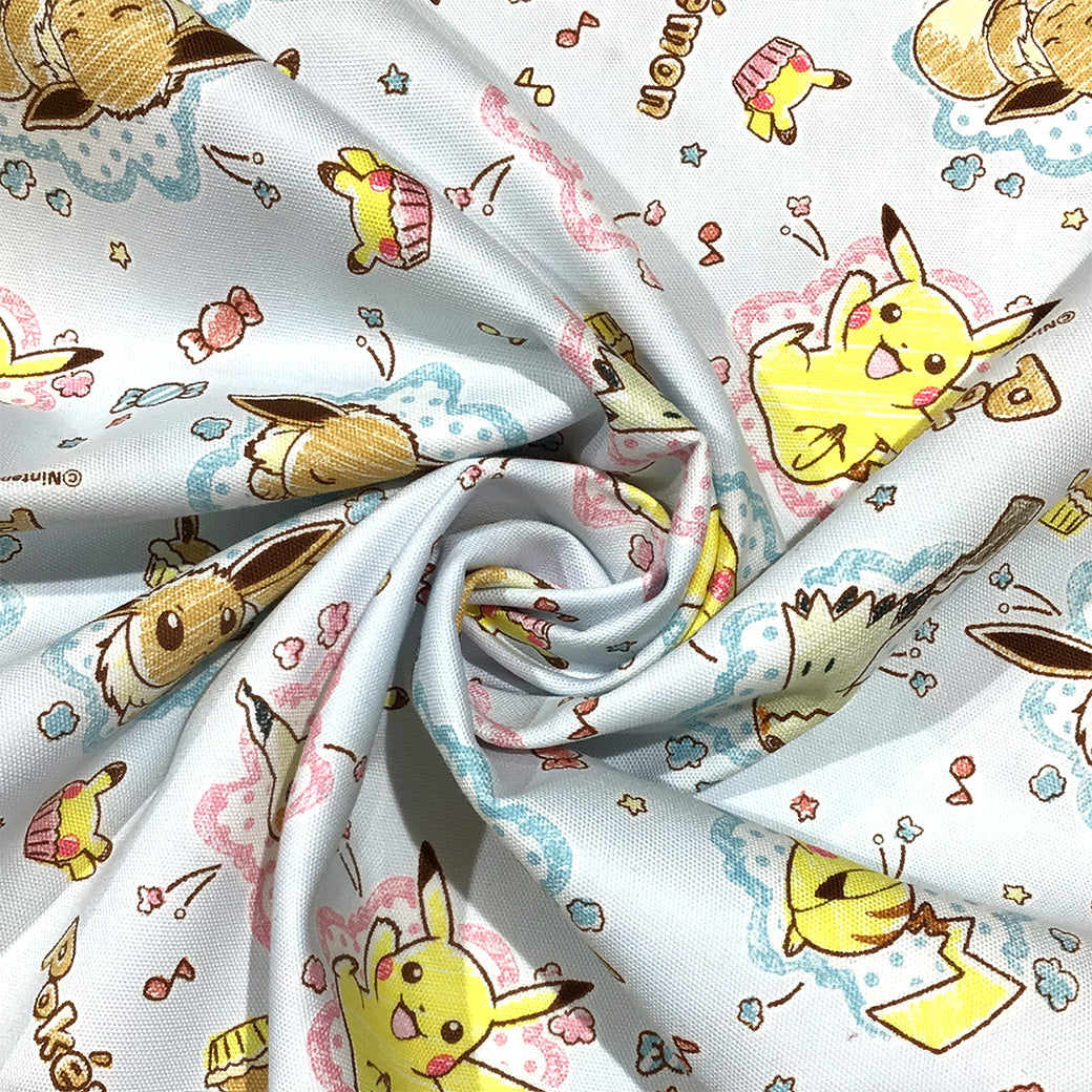 生地 【 KOKKA ポケモン オックスフォード アイスブルー】 110cm巾 綿100％ オックス生地 ピカチュウ イーブイ ミミッキュ キャラ生地
