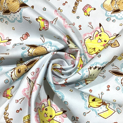 生地 【 KOKKA ポケモン オックスフォード アイスブルー】 110cm巾 綿100％ オックス生地 ピカチュウ イーブイ ミミッキュ キャラ生地
