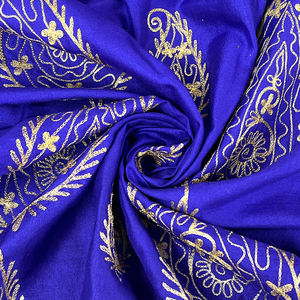 生地 【 シルク ペイズリー ブルー】 112cm巾 シルク生地 ペイズリー刺繍生地