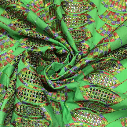 生地 【 刺繍レース トリコグリーン 】 レース生地 103cm巾 刺繍レース 刺しゅう生地 立体レース 透け感レース 幾何学模様