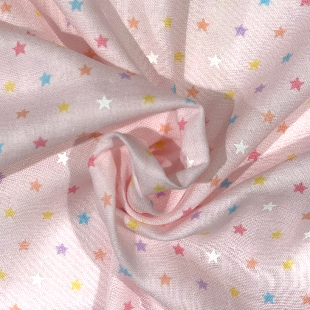 生地【Wガーゼ 星 ピンク×カラフル】ガーゼ生地 ガーゼ ベビー 男の子 女の子 ふんわり やわらか コットン100％ コアラ