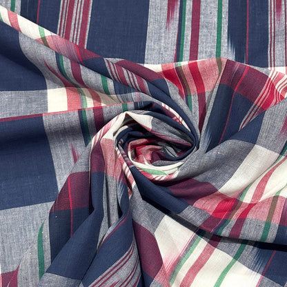 生地 【 インド綿マドラスチェック イカット ネイビー×レッド 】 108cm巾 綿100％ ikat チェック生地 コットンチェック 先染め
