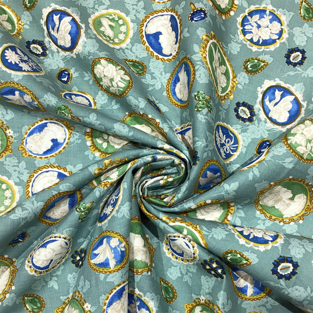 生地 【 QUILT GATE 西欧チャーム ミント 】 キルトゲイト シーチング生地 108cm巾 貴婦人 マリーアントワネット カメオ ジュエル 西欧風 国産 綿プリント