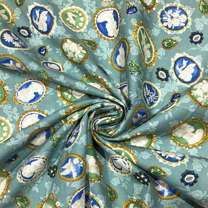 生地 【 QUILT GATE 西欧チャーム ミント 】 キルトゲイト シーチング生地 108cm巾 貴婦人 マリーアントワネット カメオ ジュエル 西欧風 国産 綿プリント