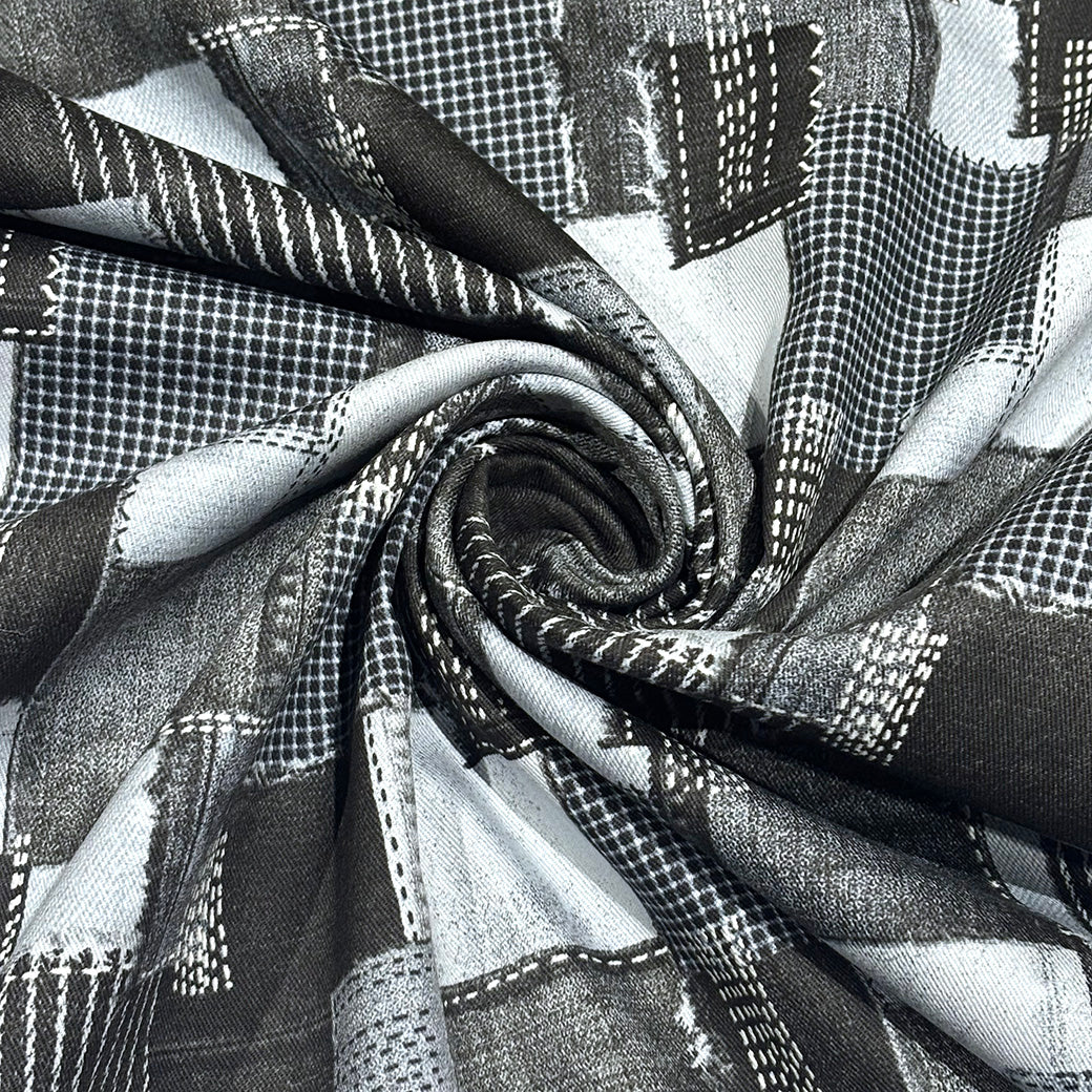 デニムパッチワークプリント生地