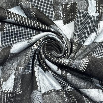 デニムパッチワークプリント生地