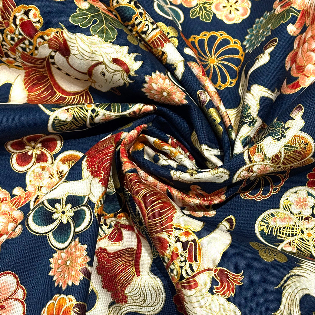 和柄馬シーチング生地