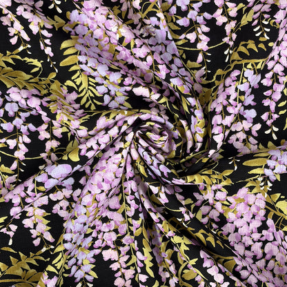 生地 【 サザンクロスPT 藤の花 黒】 110cm巾 綿100％ 藤の花柄 和柄生地 和風プリント コットン生地
