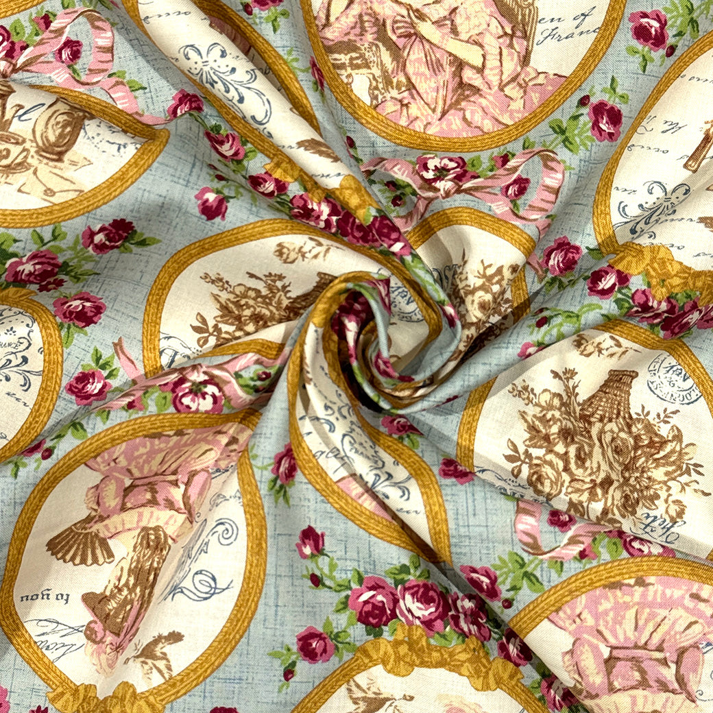 生地 【 QUILT GATE 鏡の貴婦人 スカイミント 】 キルトゲイト シーチング生地 108cm巾 貴婦人 マリーアントワネットドレス 宮廷 ティーパーティ