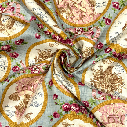 生地 【 QUILT GATE 鏡の貴婦人 スカイミント 】 キルトゲイト シーチング生地 108cm巾 貴婦人 マリーアントワネットドレス 宮廷 ティーパーティ