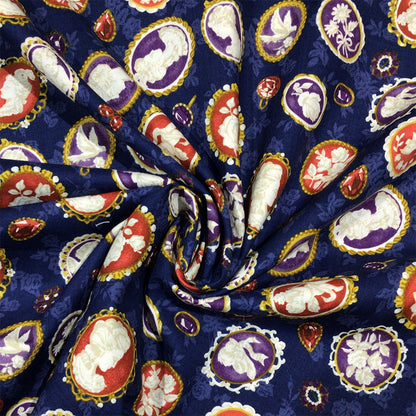 生地 【 QUILT GATE 西欧チャーム 紺 】 キルトゲイト シーチング生地 108cm巾 貴婦人 マリーアントワネット カメオ ジュエル 西欧風 国産 綿プリント