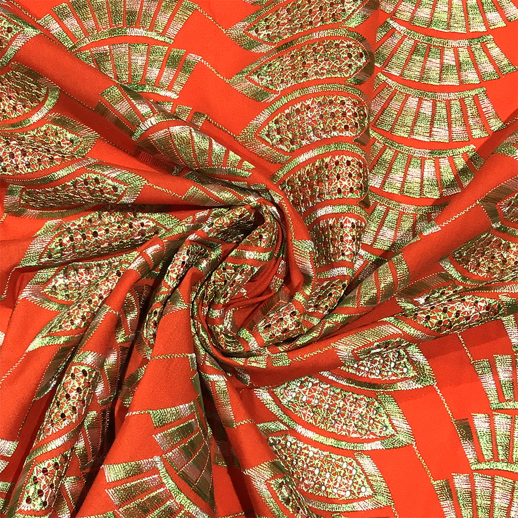 生地 【 刺繍レース パトラオレンジ 】 レース生地 103cm巾 刺繍レース 刺しゅう生地 立体レース 透け感レース 幾何学模様
