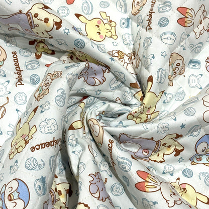 生地 【 ポケピース キルト 水色 】 ポケモン ポケットモンスター 105cm巾 コットン 綿100％ キルティング生地 キャラクター