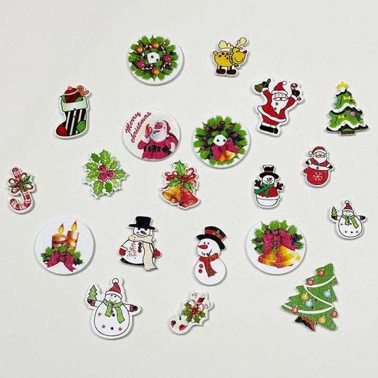 【 クリスマスウッドボタン2025 20個入 2つ穴 】 クリスマス ボタン ウッドボタン 釦 サンタさん サンタクロース