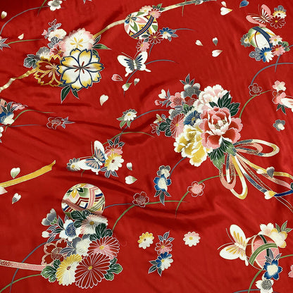 生地 【 シルク プリント 和柄 】 正絹 和柄 和生地 桜 手毬 蝶々 シルク 本絹 花束 花柄 帯 半幅帯 和柄 和風生地 和柄生地 ハンドメイド 手芸 衣装 人形衣装 つまみ細工 和装小物 着物 日本製 金糸 髪飾り 冬 リメイク 初釜 御茶席 袱紗 高級 雛祭り textile world toa