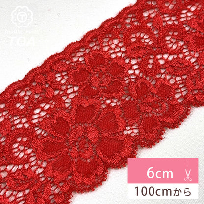 リボン【 レースストレッチ S80090 赤 】レースリボン ストレッチレース 刺繍リボン 花柄 花柄刺繍 レース刺繍 刺繍テープ ハンドメイド資材 可愛い 手芸用テープ リボンテープ 洋裁 ハンドメイド 手芸用 パーツ 布雑貨 副材 手芸副材 フリル Textile World TOA