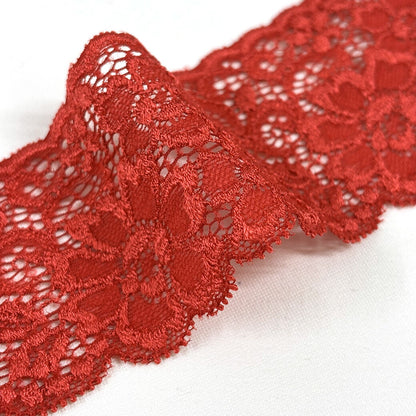 リボン【 レースストレッチ S80090 赤 】レースリボン ストレッチレース 刺繍リボン 花柄 花柄刺繍 レース刺繍 刺繍テープ ハンドメイド資材 可愛い 手芸用テープ リボンテープ 洋裁 ハンドメイド 手芸用 パーツ 布雑貨 副材 手芸副材 フリル Textile World TOA