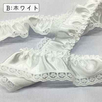 リボン【 サテンフリルレースリボン 7色 】サテンリボン ホイルカラーリボン フリルレース レースリボン ハンドメイド資材 キラキラ 手芸用テープ リボンテープ ゴージャス 推し活 ハンドメイド 手芸用 パーツ 布雑貨 ゴスロリ コスプレ ラッピング資材 Textile World TOA