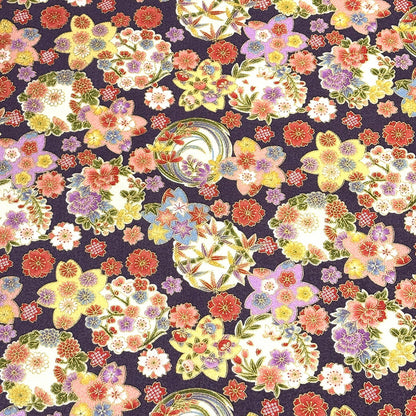 生地【 和柄プリント 花手鞠 2色 】桜 梅 菊 紅葉 手毬 ちりめん生地 浴衣生地 和風生地 110cm巾 綿100％ 和装 着物 浴衣 巾着 バッグ 和装小物 髪飾り 衣装 婚礼 袱紗 足袋入れ パッチワーク ハンドメイド 手芸 日本製 布 布地 Textile World TOA
