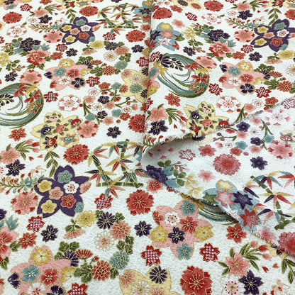 生地【 和柄プリント 花手鞠 ホワイト 】桜 梅 菊 紅葉 手毬 ちりめん生地 浴衣生地 和風生地 110cm巾 綿100％ 和装 着物 浴衣 巾着 バッグ 和装小物 髪飾り 衣装 婚礼 袱紗 足袋入れ パッチワーク ハンドメイド 手芸 日本製 布 布地 Textile World TOA (コピー)