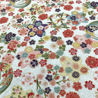 生地【 和柄プリント 花手鞠 ホワイト 】桜 梅 菊 紅葉 手毬 ちりめん生地 浴衣生地 和風生地 110cm巾 綿100％ 和装 着物 浴衣 巾着 バッグ 和装小物 髪飾り 衣装 婚礼 袱紗 足袋入れ パッチワーク ハンドメイド 手芸 日本製 布 布地 Textile World TOA (コピー)
