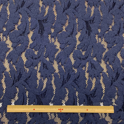生地 【 ラッセルレース ジャガード ネイビー 】 レース生地 ラッセルレース 刺繍 レース刺繍 ジャガード生地 アカンサス 草木 植物 可愛い アンティーク クラシック インテリア レースカーテン カフェカーテン 幾何学模様  手芸 ハンドメイド Textile World Toa