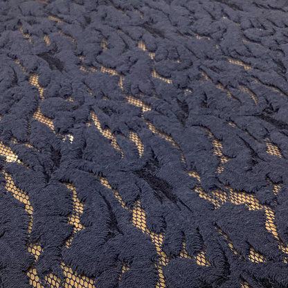 生地 【 ラッセルレース ジャガード ネイビー 】 レース生地 ラッセルレース 刺繍 レース刺繍 ジャガード生地 アカンサス 草木 植物 可愛い アンティーク クラシック インテリア レースカーテン カフェカーテン 幾何学模様  手芸 ハンドメイド Textile World Toa