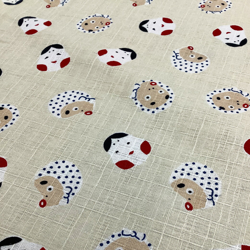 生地 【 ひょっとこ 生成 】 おかめ ひょっとこ 和柄生地 和調 浴衣生地 甚平生地 男の子 女の子 ゆかた生地 お祭り まつり 甚平 浴衣 巾着 お面柄 よさこい 夏生地 はちまき 鉢巻き 和雑貨 日本柄 縁起 和風 おかめひょっとこ 綿プリント ハンドメイド Textile World Toa