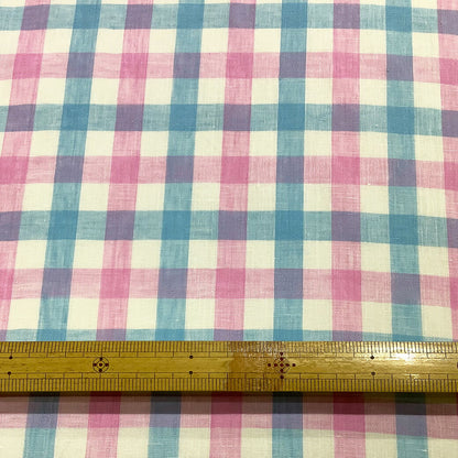 生地 【 リネン ブロックチェック ピンク×ブルー 】 リネン生地 タータンチェック チェック柄 チェック柄生地 リネン 麻 チェックプリント 格子 ナチュラル ブラウス シャツ スカート 子ども服 カーテン ステテコ ポーチ 小物 雑貨 春夏 夏 インテリア Textile World TOA