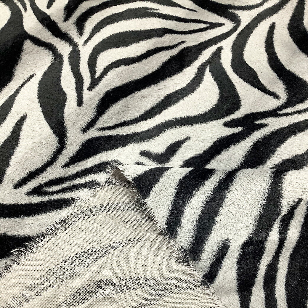灰※生地 【 アニマルシール ゼブラ柄 グレー 】 ファー生地 シール生地