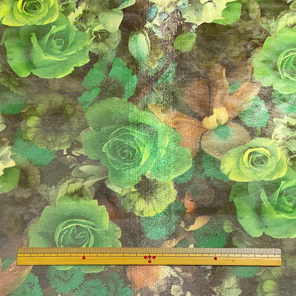 生地 【 オーガンジープリント 花柄 】 オーガンジー 生地 プリントオーガンジー 水彩 薔薇 バラ ローズ 花柄プリント アンティーク フラワー エレガント ブラウス ワンピース スカート 発表会 衣装 卒業制作 衣装作り ダンス衣装 インテリア グリーン 緑 Textile World TOA
