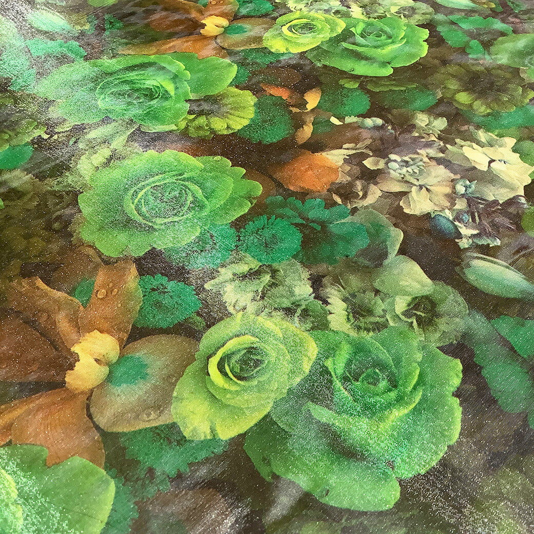 生地 【 オーガンジープリント 花柄 】 オーガンジー 生地 プリントオーガンジー 水彩 薔薇 バラ ローズ 花柄プリント アンティーク フラワー エレガント ブラウス ワンピース スカート 発表会 衣装 卒業制作 衣装作り ダンス衣装 インテリア グリーン 緑 Textile World TOA
