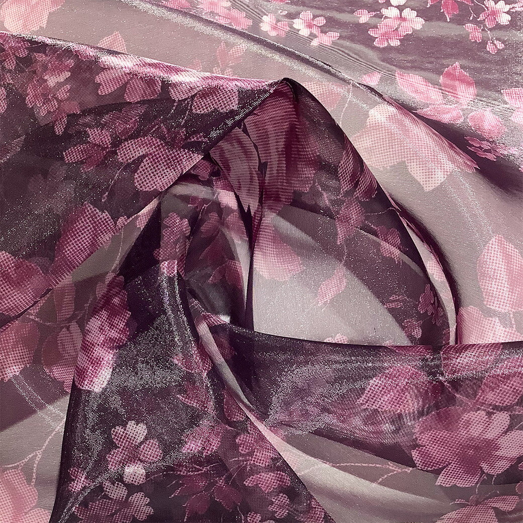 生地 【 オーガンジープリント 花柄 】 オーガンジー 生地 柄 プリントオーガンジー 薔薇 バラ ローズ フェミニン アンティーク エレガント ブラウス ワンピース スカート 発表会 衣装 卒業制作 衣装作り ダンス衣装 インテリア パープル バイオレット 紫 Textile World TOA