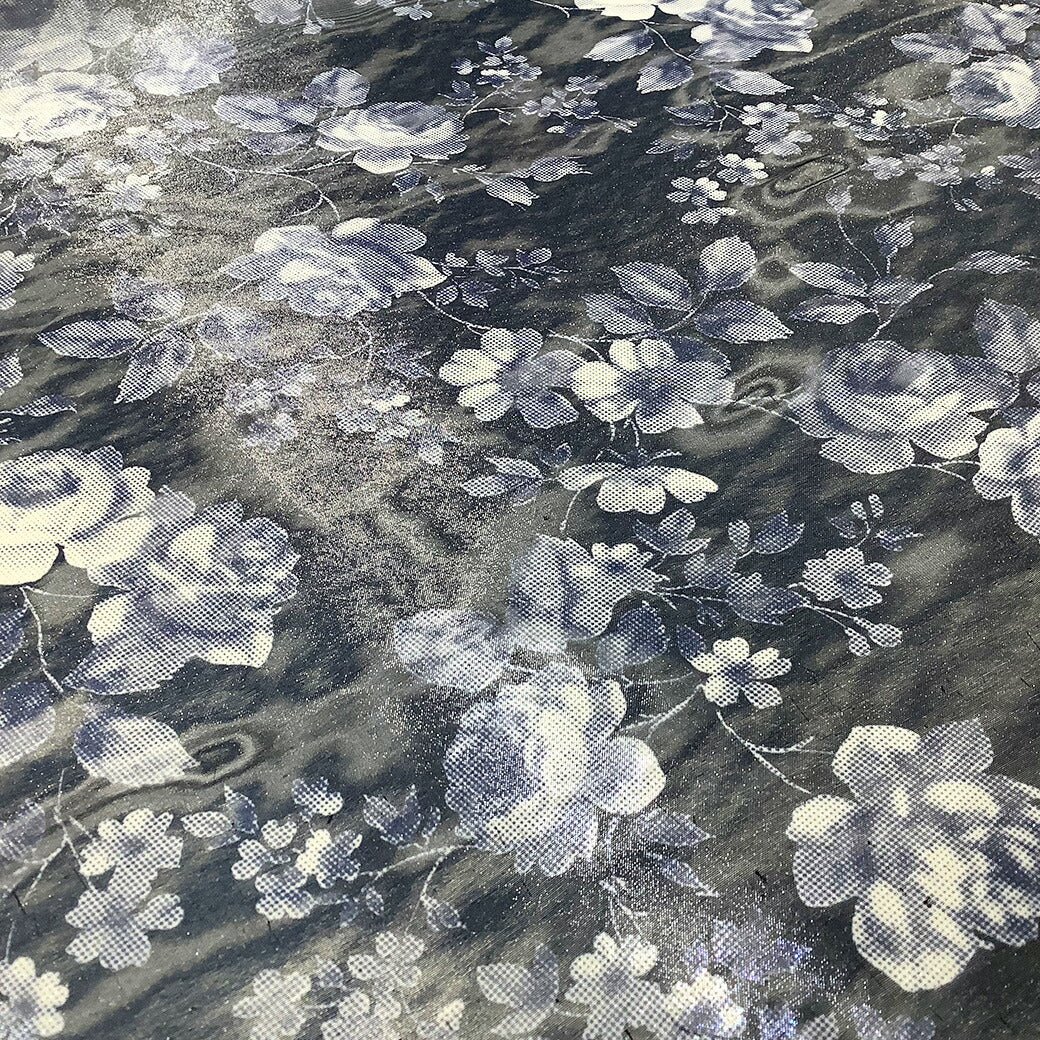 生地 【 オーガンジープリント 花柄 】 オーガンジー 生地 プリントオーガンジー 薔薇 バラ ローズ フェミニン アンティーク エレガント ブラウス ワンピース スカート 発表会 衣装 卒業制作 衣装作り ダンス衣装 インテリア ブルー 紺 ネイビー 青 Textile World TOA
