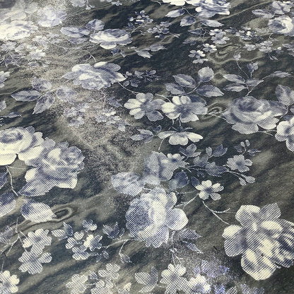 生地 【 オーガンジープリント 花柄 】 オーガンジー 生地 プリントオーガンジー 薔薇 バラ ローズ フェミニン アンティーク エレガント ブラウス ワンピース スカート 発表会 衣装 卒業制作 衣装作り ダンス衣装 インテリア ブルー 紺 ネイビー 青 Textile World TOA